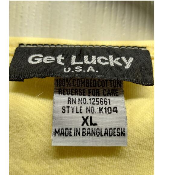 Vintage Get Lucky USA Size XL Yellow V-Neck Beach Embellished Jeweled T-Shirt - Picture 6 of 7